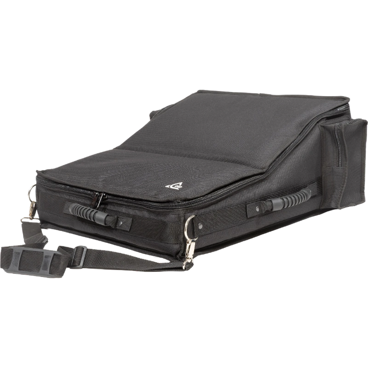 Professional custom fit bag front view, featuring durable 1500 Denier Cordura and exterior pockets for an Allen & Heath SQ 5 console by ALP Bags