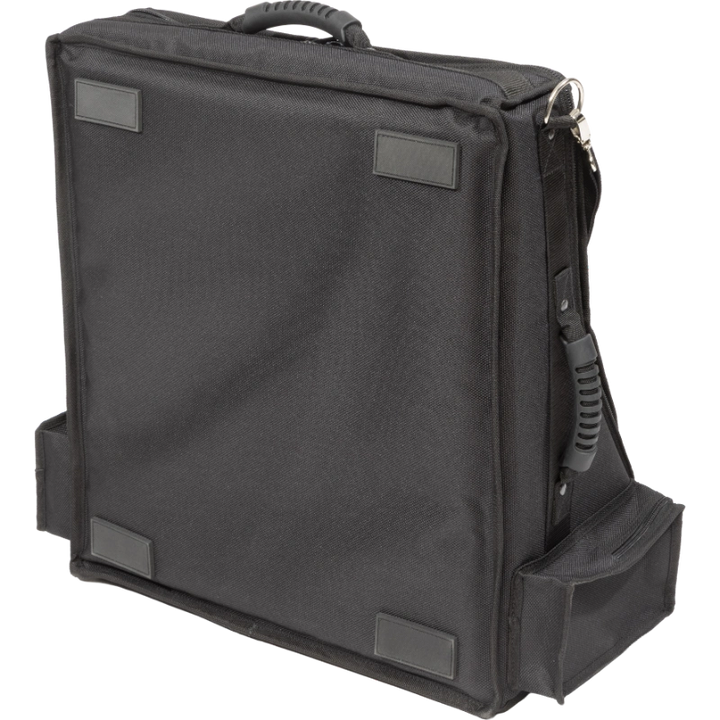 Professional equipment bag bottom view, showcasing reinforced finishing borders, shoulder strap, and multiple handles by ALP.