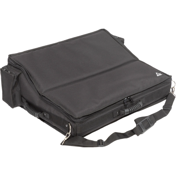 Professional custom fit bag front view, featuring durable 1500 Denier Cordura and exterior pockets for an Allen & Heath SQ 6 console by ALP Bags.