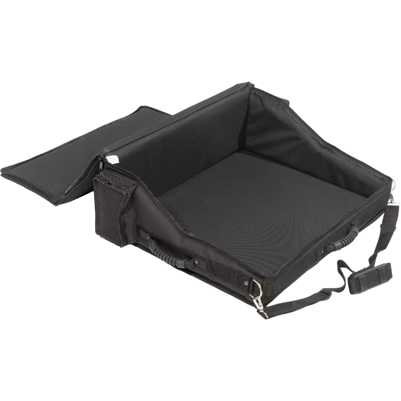 Interior view of the professional bag, highlighting the rigid Platex structure and secure fit for the digital mixing console.