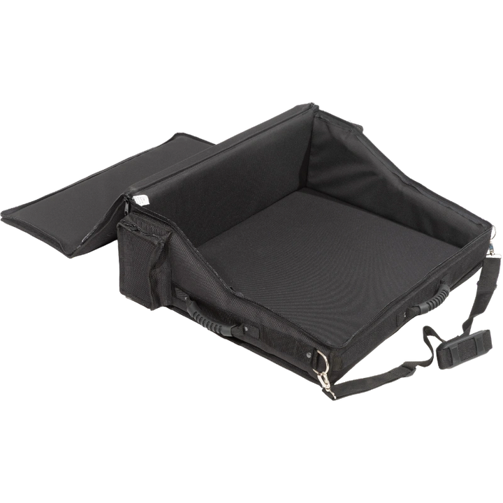 Interior view of the professional bag, highlighting the rigid Platex structure and secure fit for the digital mixing console.