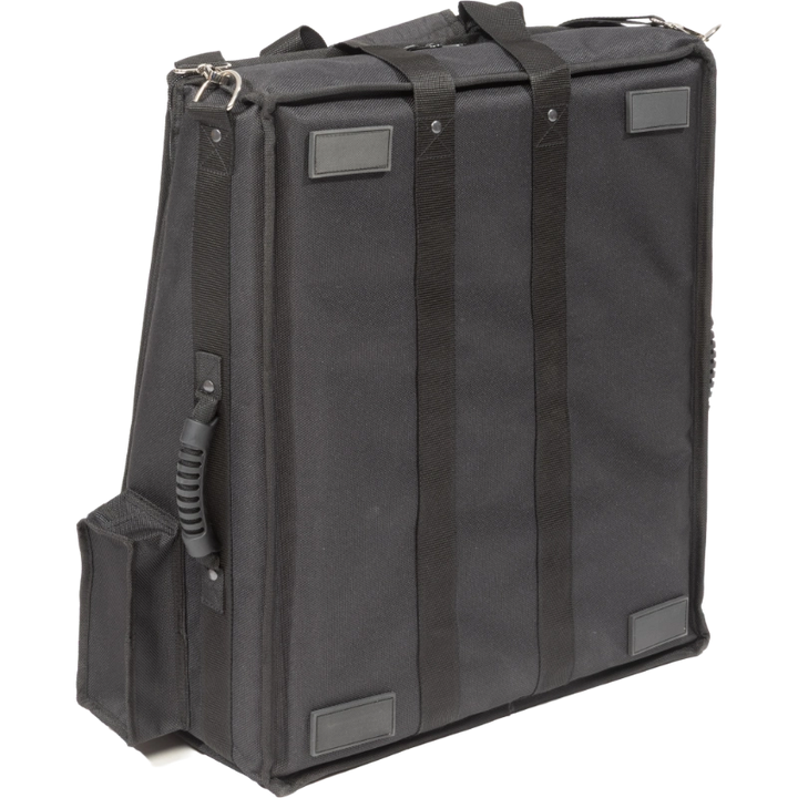Professional equipment bag rear view, showcasing reinforced finishing borders, shoulder strap, and multiple handles by ALP