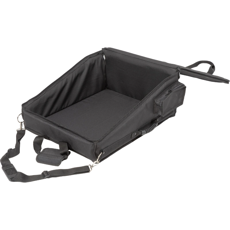 Interior view of the professional bag, highlighting the rigid Platex structure and secure fit for the digital mixing console