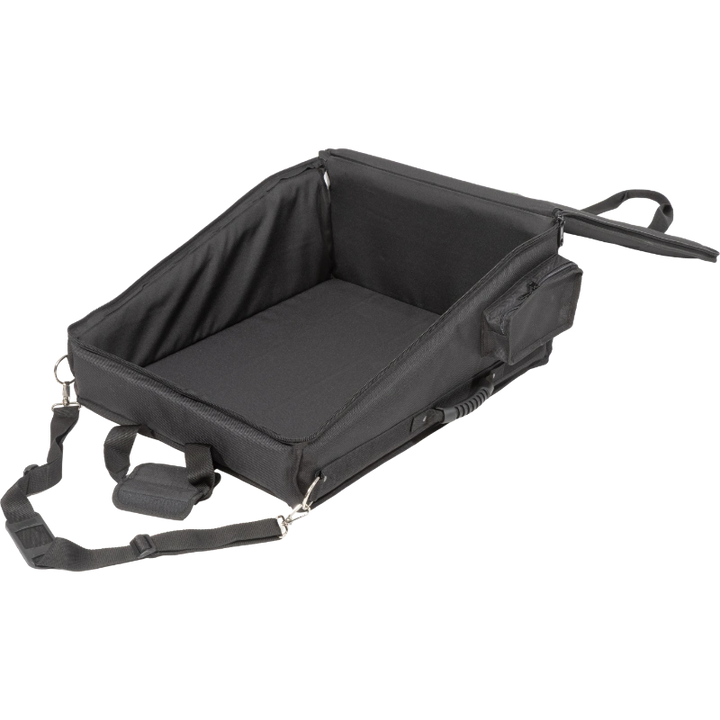 Interior view of the professional bag, highlighting the rigid Platex structure and secure fit for the digital mixing console