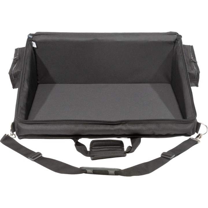 Interior view of the professional bag, highlighting the rigid Platex structure and secure fit for the compact digital mixing console