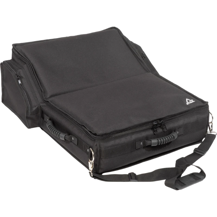 Professional custom fit bag front view, featuring durable 1500 Denier Cordura and exterior pockets for a Midas M32R Live console by ALP Bags.