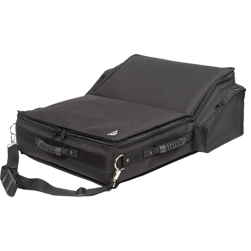 Professional custom fit bag front view, featuring durable 1500 Denier Cordura and exterior pockets for a Midas M32R Live console by ALP Bags.