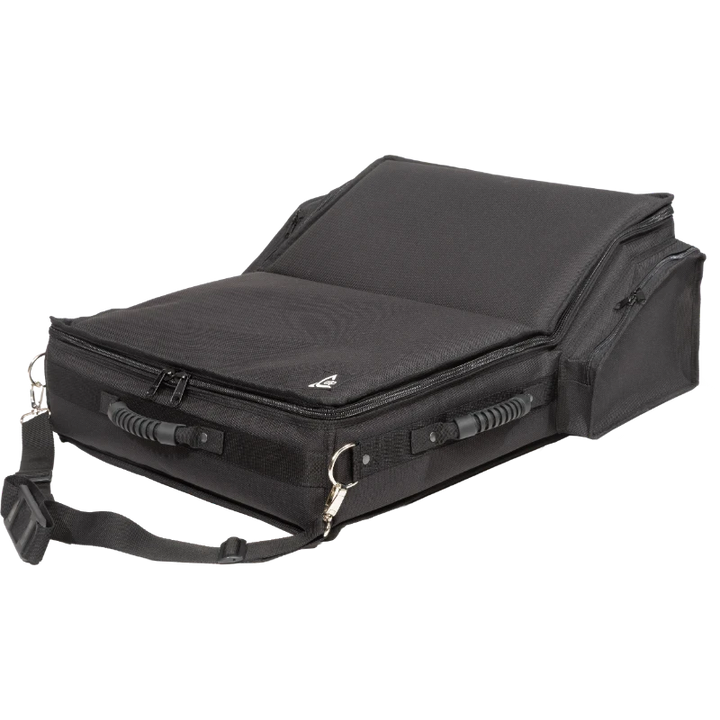 Professional custom fit bag front view, featuring durable 1500 Denier Cordura and exterior pockets for a Midas M32R Live console by ALP Bags.