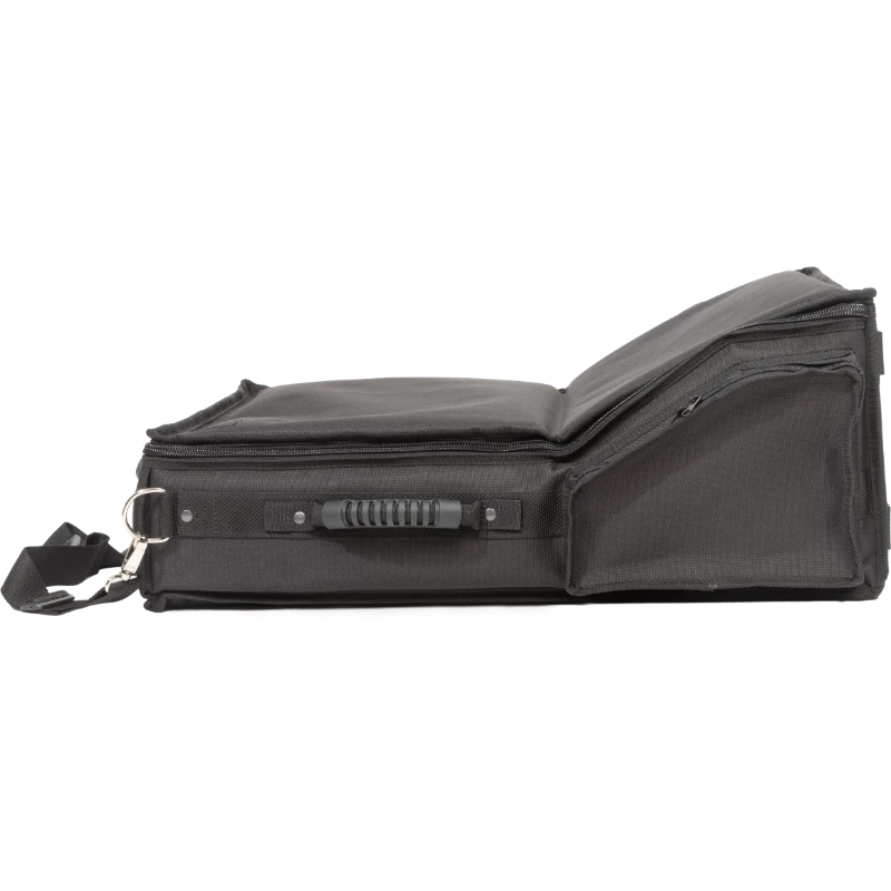 Professional equipment bag rear view, showcasing reinforced finishing borders, removable backpack straps, and multiple handles by ALP.