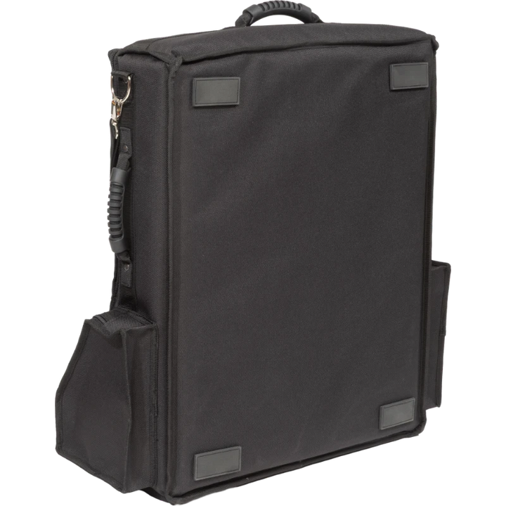 Professional equipment bag rear view, showcasing reinforced finishing borders, removable backpack straps, and multiple handles by ALP.