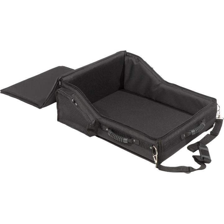 Interior view of the professional bag, highlighting the rigid Platex structure and secure fit for the digital mixing console.