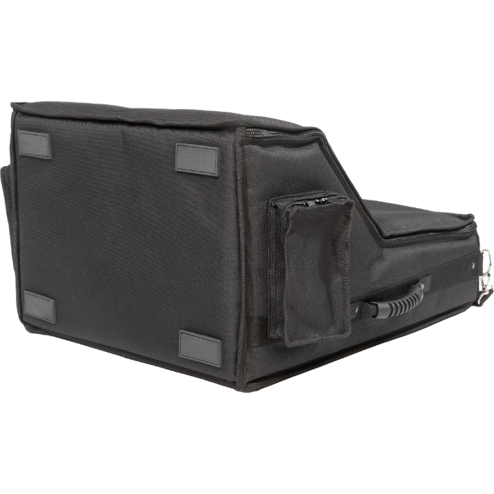 Professional equipment cover rear view, showcasing reinforced finishing borders, shoulder strap, and silkscreen logos by ALP.