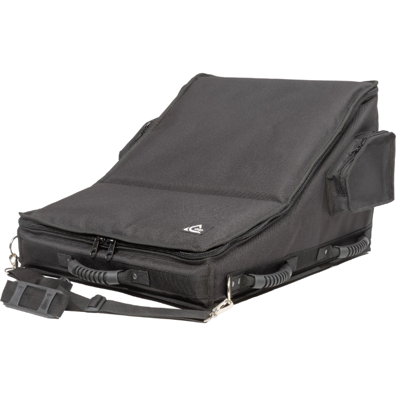 Professional custom fit bag front view, featuring durable 1500 Denier Cordura and exterior pockets for a DiGiCo Quantum 112 console by ALP Bags.
