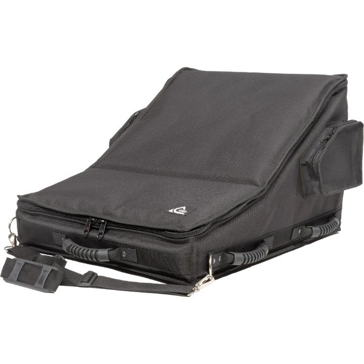 Professional custom fit bag front view, featuring durable 1500 Denier Cordura and exterior pockets for a DiGiCo Quantum 112 console by ALP Bags.