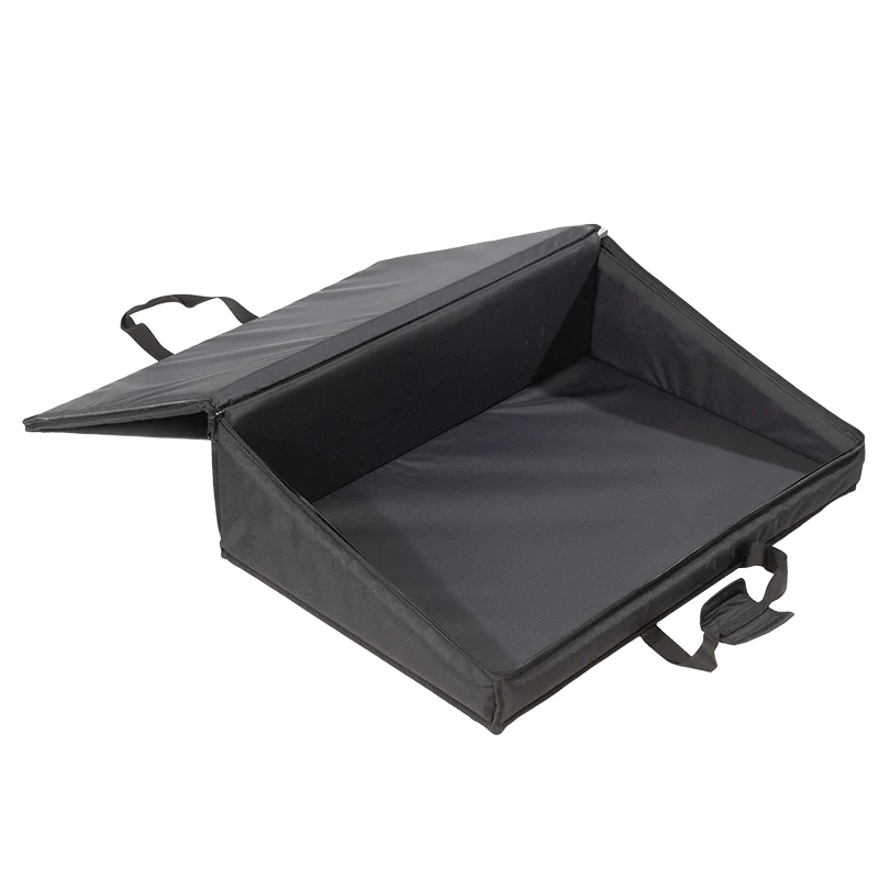 View of the open protective cover without the equipment, highlighting the interior double foam and rigid Platex structure