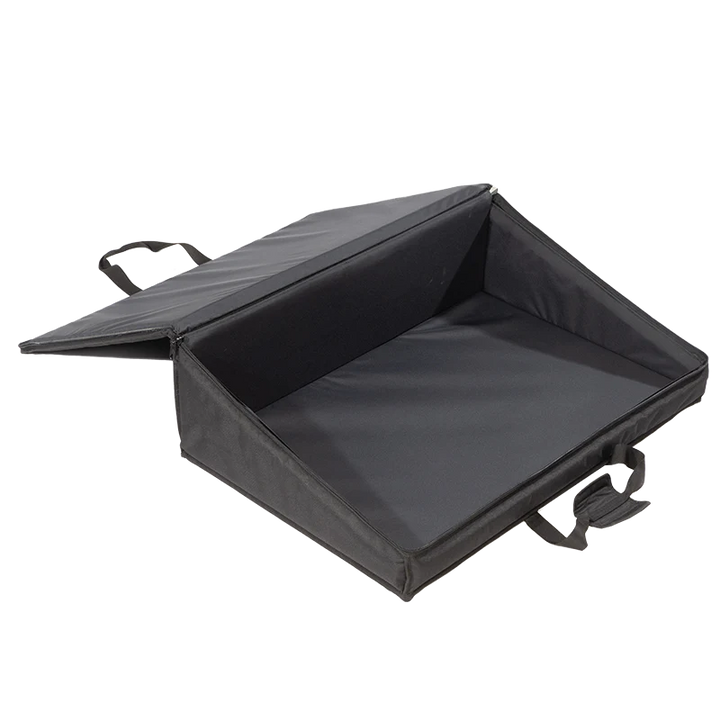 View of the open protective cover without the equipment, highlighting the interior double foam and rigid Platex structure