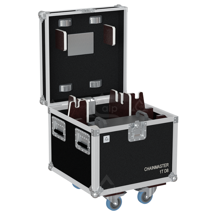 Empty interior view of the professional flight case, highlighting the precision-engineered compartment for motor housing and cabling.