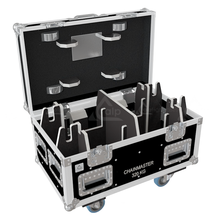 Empty interior view of the professional flight case, highlighting the precision-engineered compartment for motor housing and cabling.