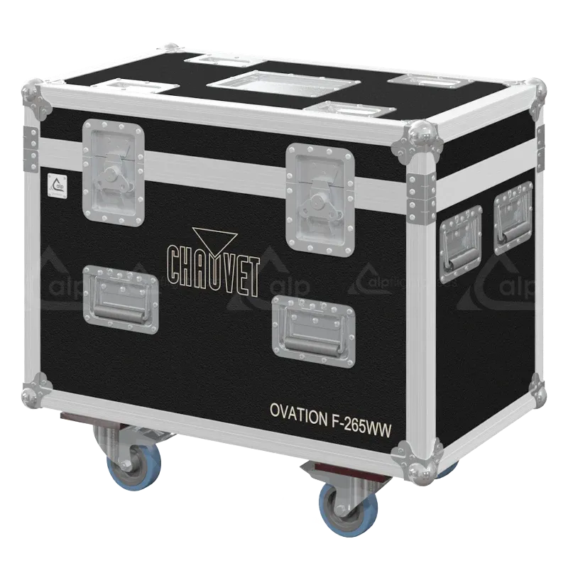 Professional flight case front view, featuring durable construction and high-quality hardware for 2x Chauvet Ovation F-265WW by ALP Flight Cases.