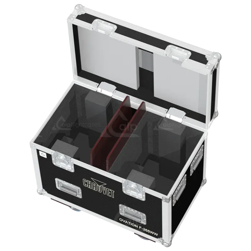 Empty interior view of the professional flight case, highlighting the precision-engineered compartment for fixture housing