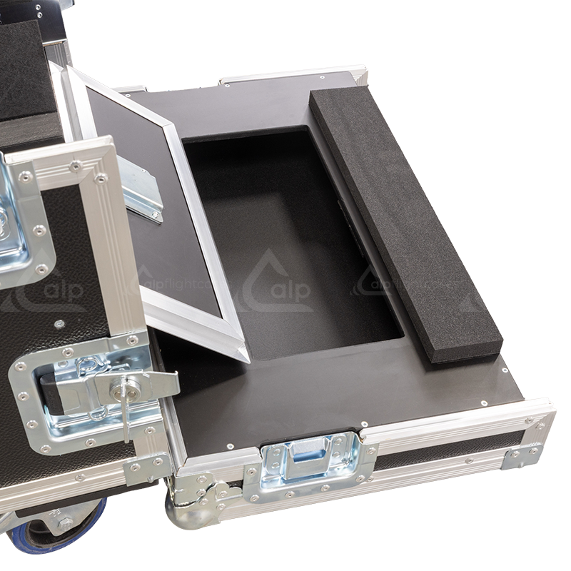 Professional flight case closed, displayed alongside the Chauvet COLORado PXL Curve 12 it is designed to protect.