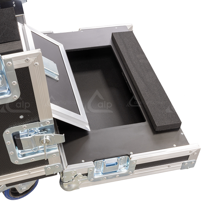 Professional flight case closed, displayed alongside the Chauvet COLORado PXL Curve 12 it is designed to protect.