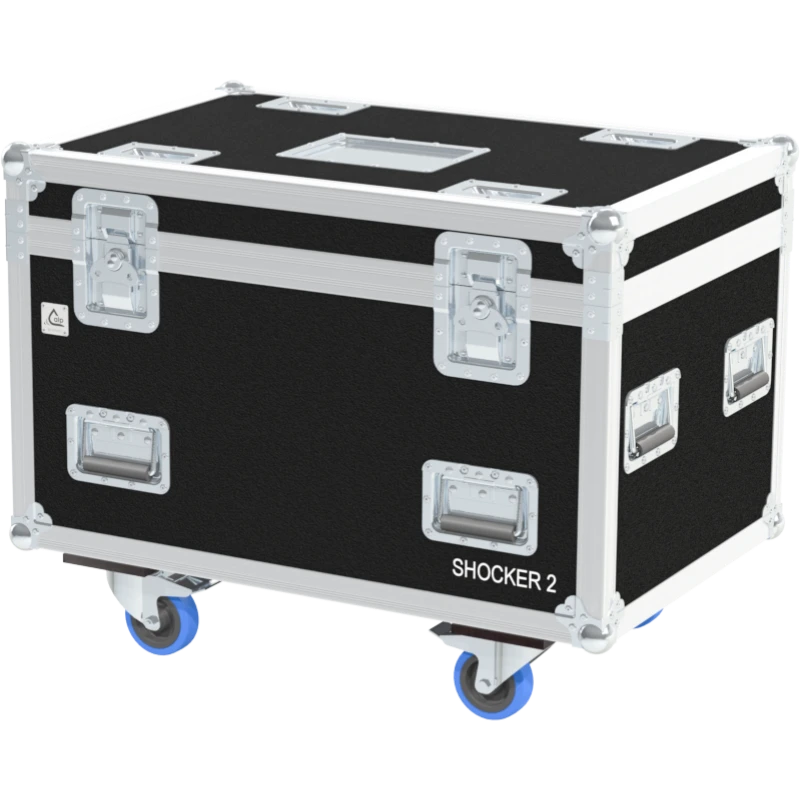 Professional flight case front view, featuring durable construction and high-quality hardware for 6x Chauvet Shocker 2 by ALP Flight Cases.
