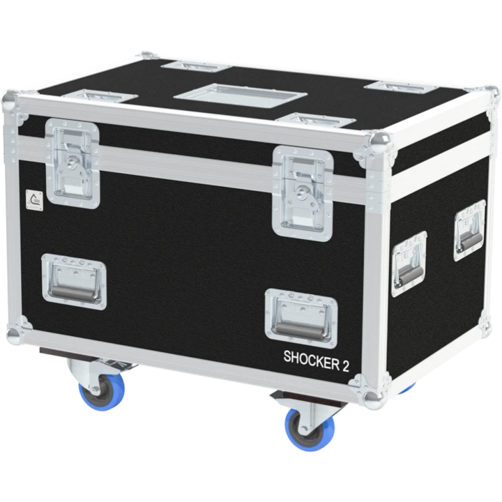 Professional flight case front view, featuring durable construction and high-quality hardware for 6x Chauvet Shocker 2 by ALP Flight Cases.