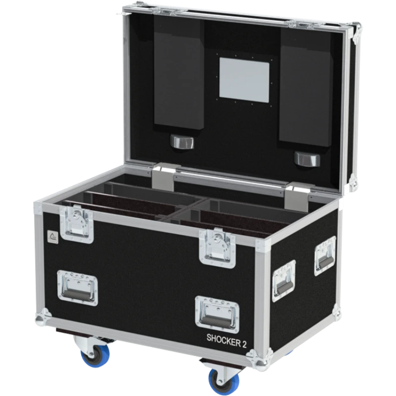 Empty interior view of the professional flight case, highlighting the precision-engineered compartment for fixture housing.