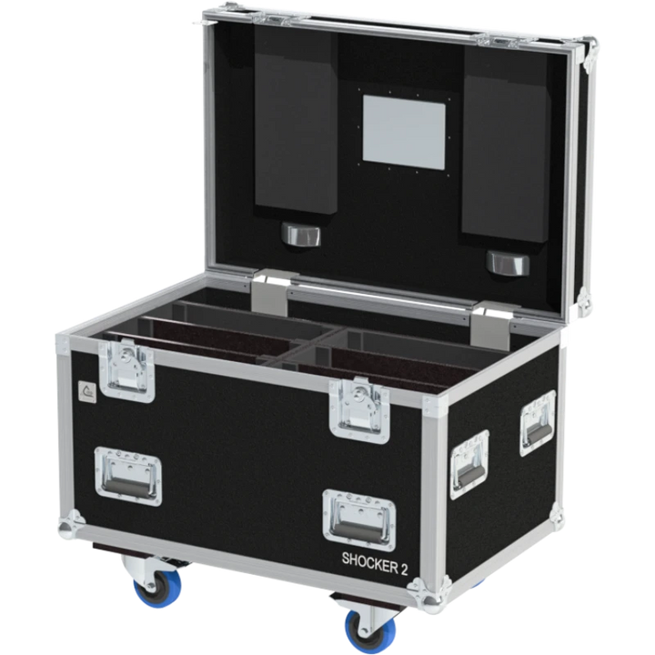 Empty interior view of the professional flight case, highlighting the precision-engineered compartment for fixture housing.