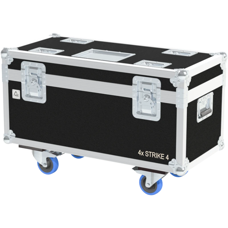 Professional flight case front view, featuring durable construction and high-quality hardware for 4x Chauvet Strike 4 by ALP Flight Cases.