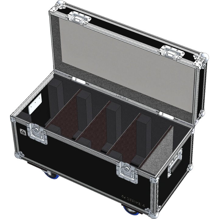 Empty interior view of the professional flight case, highlighting the precision-engineered compartment for fixture housing.