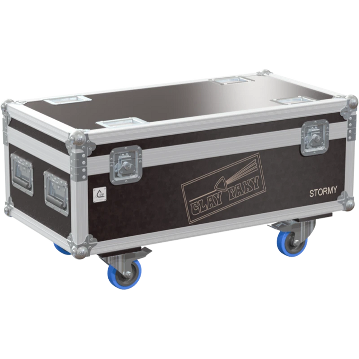 Professional flight case front view, featuring durable construction and high-quality hardware for 4x Clay Paky Stormy CC by ALP Flight Cases.