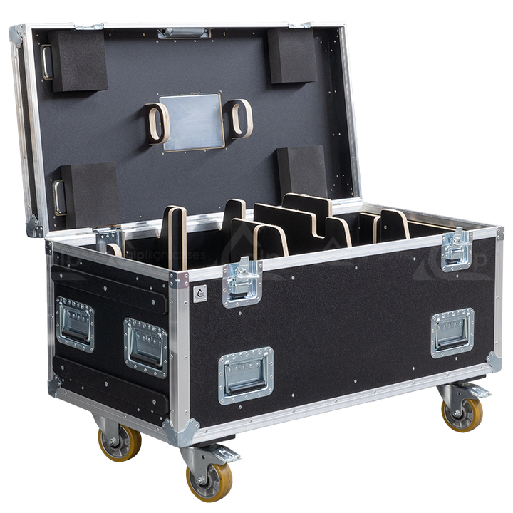 Empty interior view of the professional flight case, highlighting the precision-engineered compartment for motor housing and cabling.