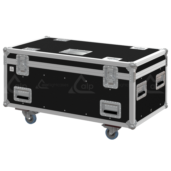 Front view of ALP professional flight case for 2x CM Lodestar D8+ Mod.L rigging motors with wheels.