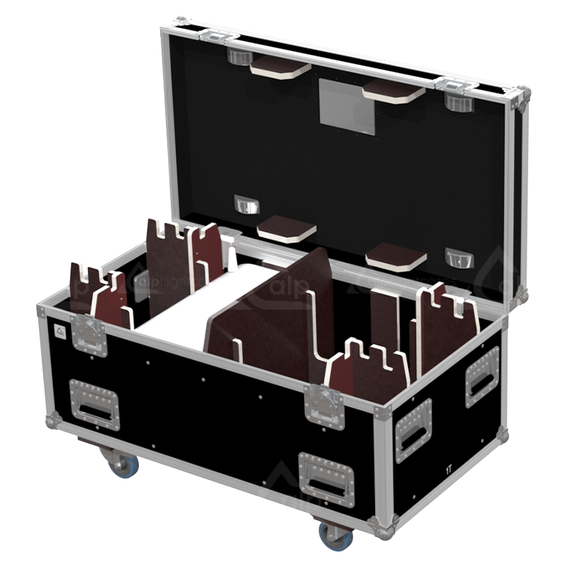 Open ALP flight case loaded with 2x CM Lodestar D8+ Mod.L motors secured inside.