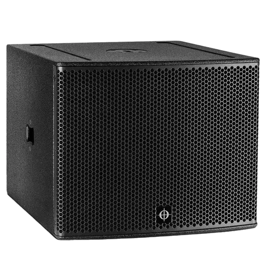 Front view of the professional Coda Audio U15-SUB subwoofer before fitting the ALP protective cover
