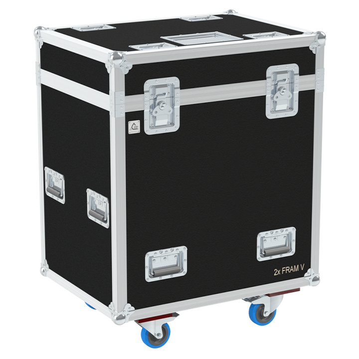 Exterior front view of the professional D&B E12 loudspeaker flight case featuring 10mm Birch Plywood, durable PVC finish, and heavy-duty wheels by ALP Flight Cases