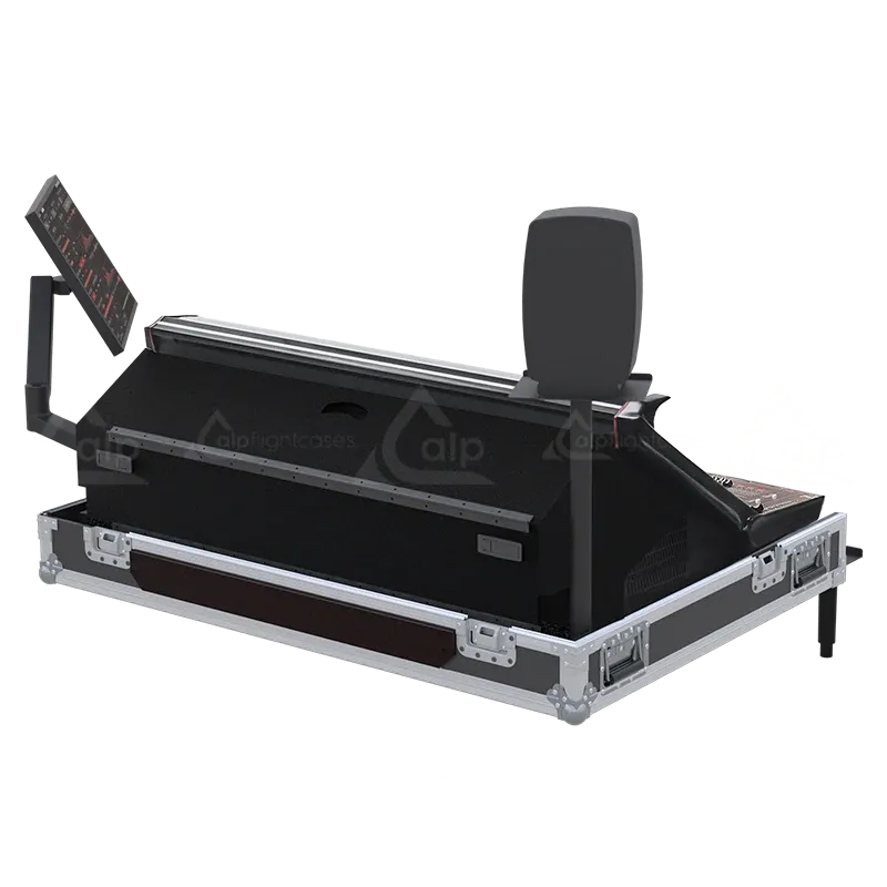 DiGiCo Quantum 225 Series IV Case with Wheels lateral backside view flight case open