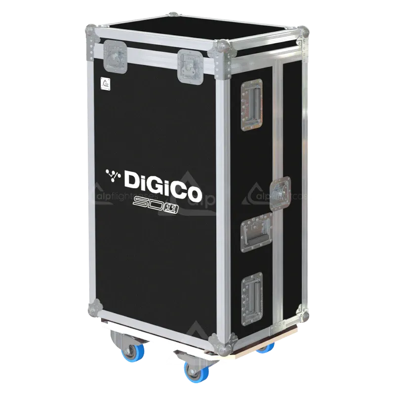 DiGiCo SD11 Series III Case with LED and Wheels side view lateral closed