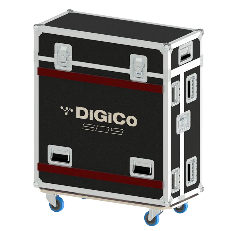 DIGICO SD9 SERIE III - WHEELS LATERAL BACK SIDE VIEW FLIGHT CASE