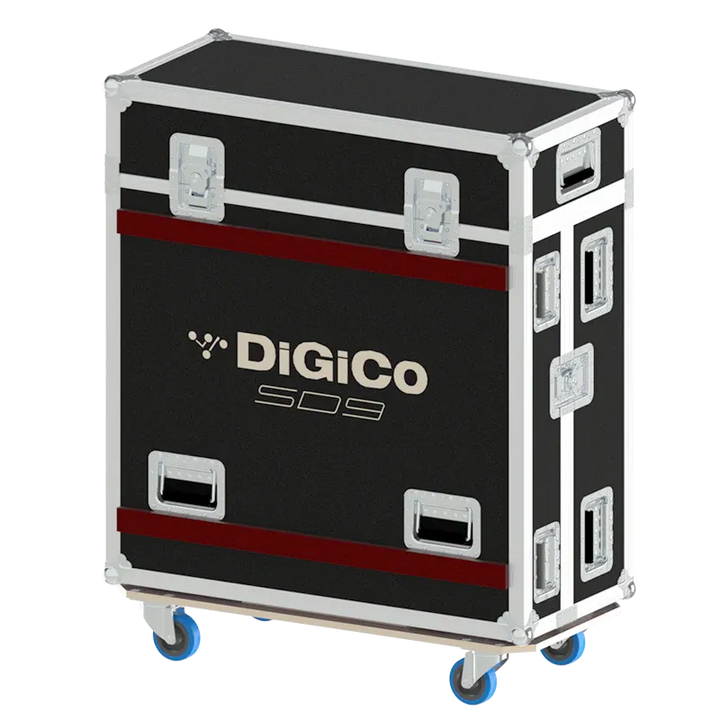 DIGICO SD9 SERIE III - WHEELS LATERAL BACK SIDE VIEW FLIGHT CASE