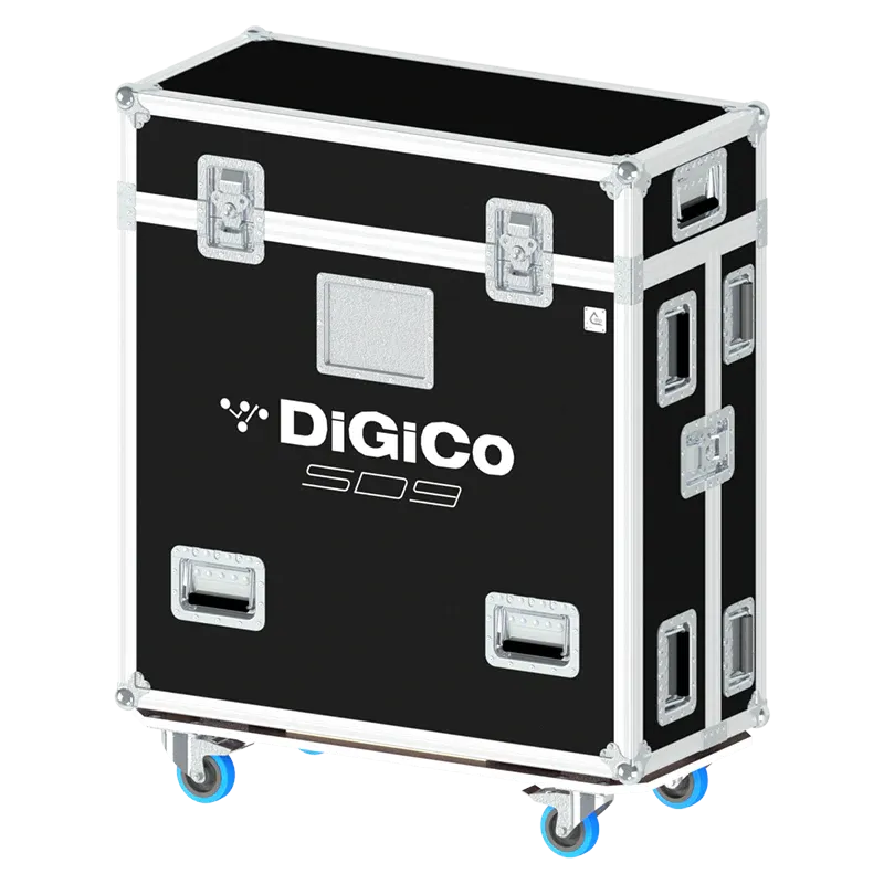 DIGICO SD9 SERIE III - WHEELS FRONT SIDE VIEW LATERAL FLIGHT CASE