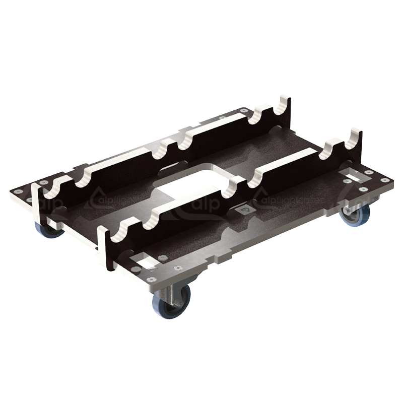 Front profile view of the professional 18mm Birch Plywood dolly structure spacer designed for 2x QTKFT500 units by ALP Flight Cases