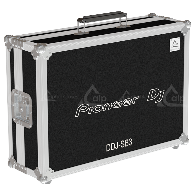Front view of the professional flight case for Pioneer DDJ-SB3 with sliding laptop shelf by ALP Flight Cases