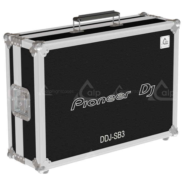 Front view of the professional flight case for Pioneer DDJ-SB3 with sliding laptop shelf by ALP Flight Cases
