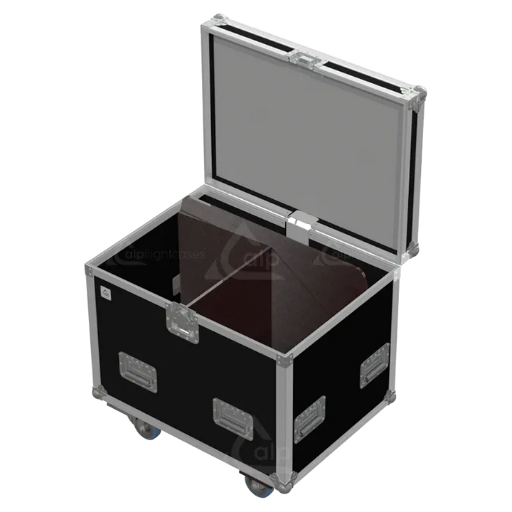 Empty interior view of the professional flight case, highlighting the precision-engineered compartment for fixture housing