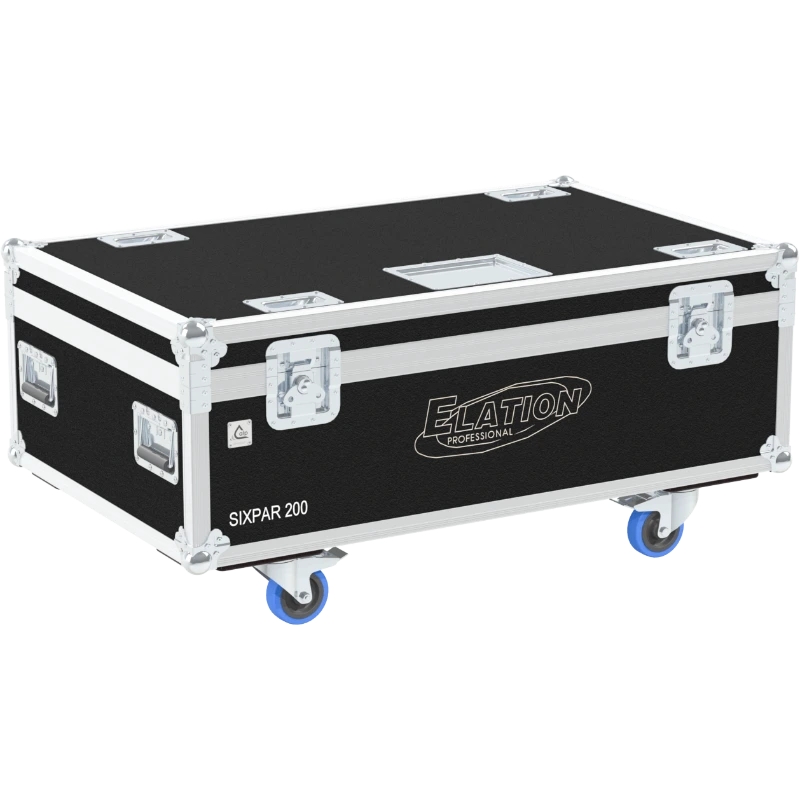 Professional flight case front view, featuring durable construction and high-quality hardware for 12x Elation SixPar 200 by ALP Flight Cases.
