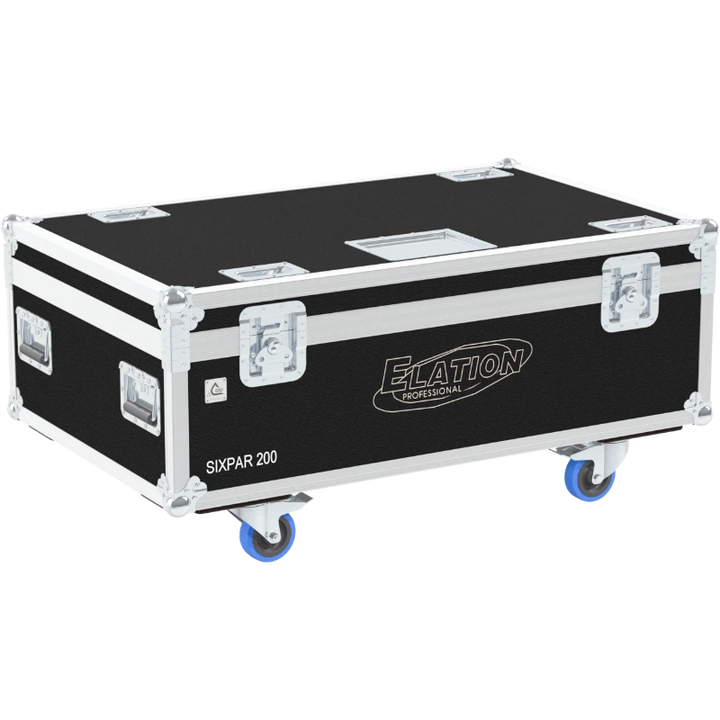 Professional flight case front view, featuring durable construction and high-quality hardware for 12x Elation SixPar 200 by ALP Flight Cases.