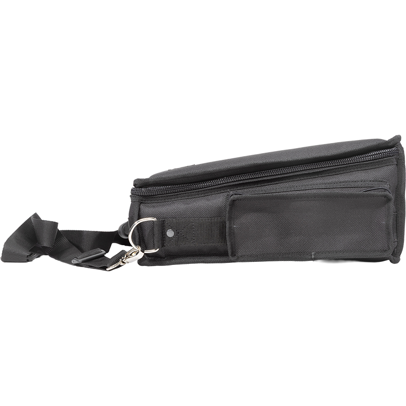 Close-up detail of the heavy-duty 10mm zipper, carrying handles, and shoulder strap on the ALP equipment bag